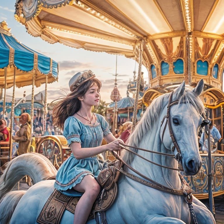Surreal Carousel Scene in Whimsical Style