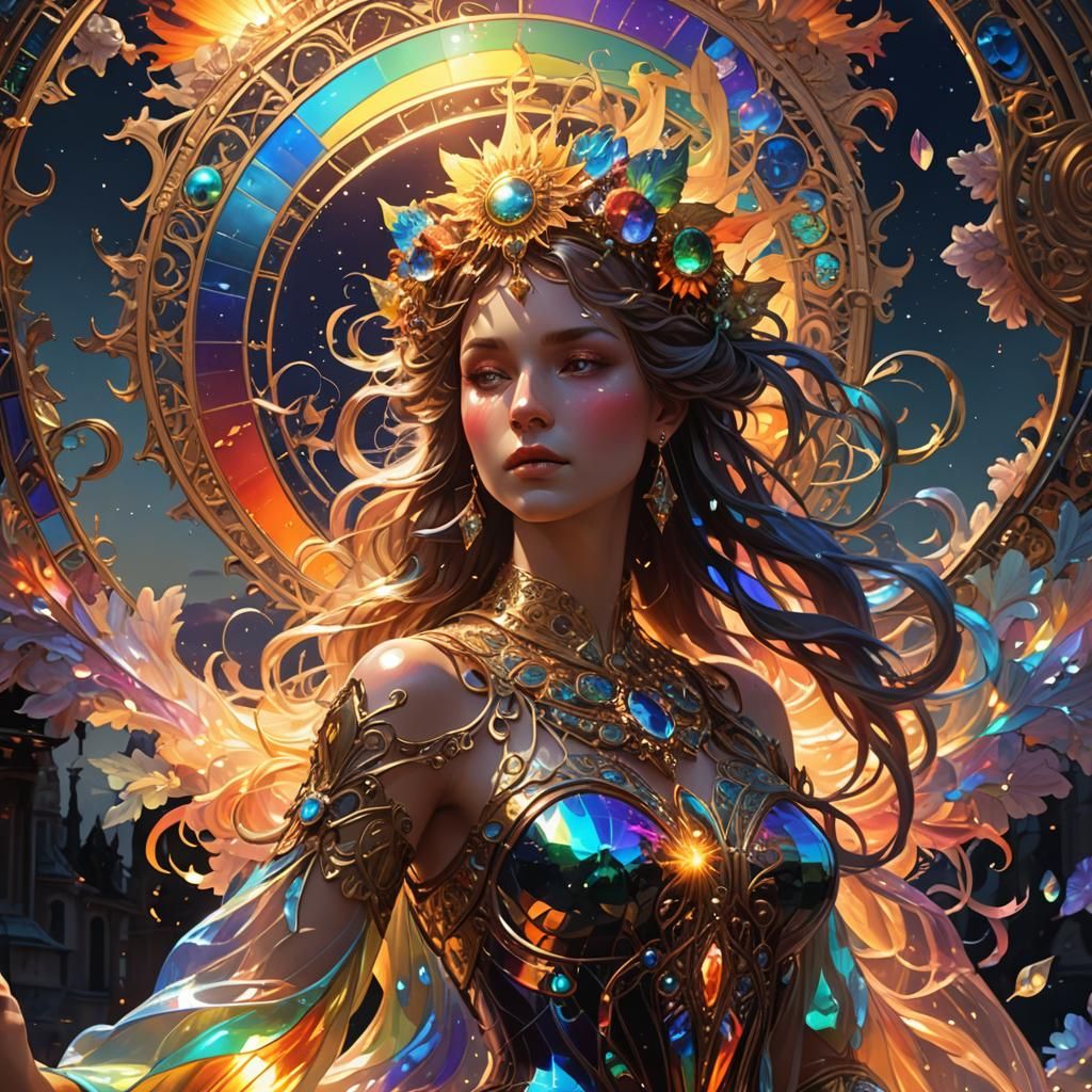 Iridescent Sun Sky Spell in Art Nouveau Style