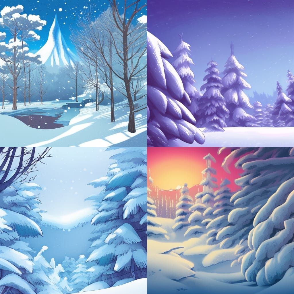 Studio Ghibli Cartoon Winter Landscape Illustration