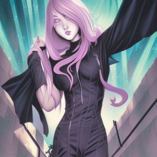 Anime Goth Girl in Comic Book Art Style