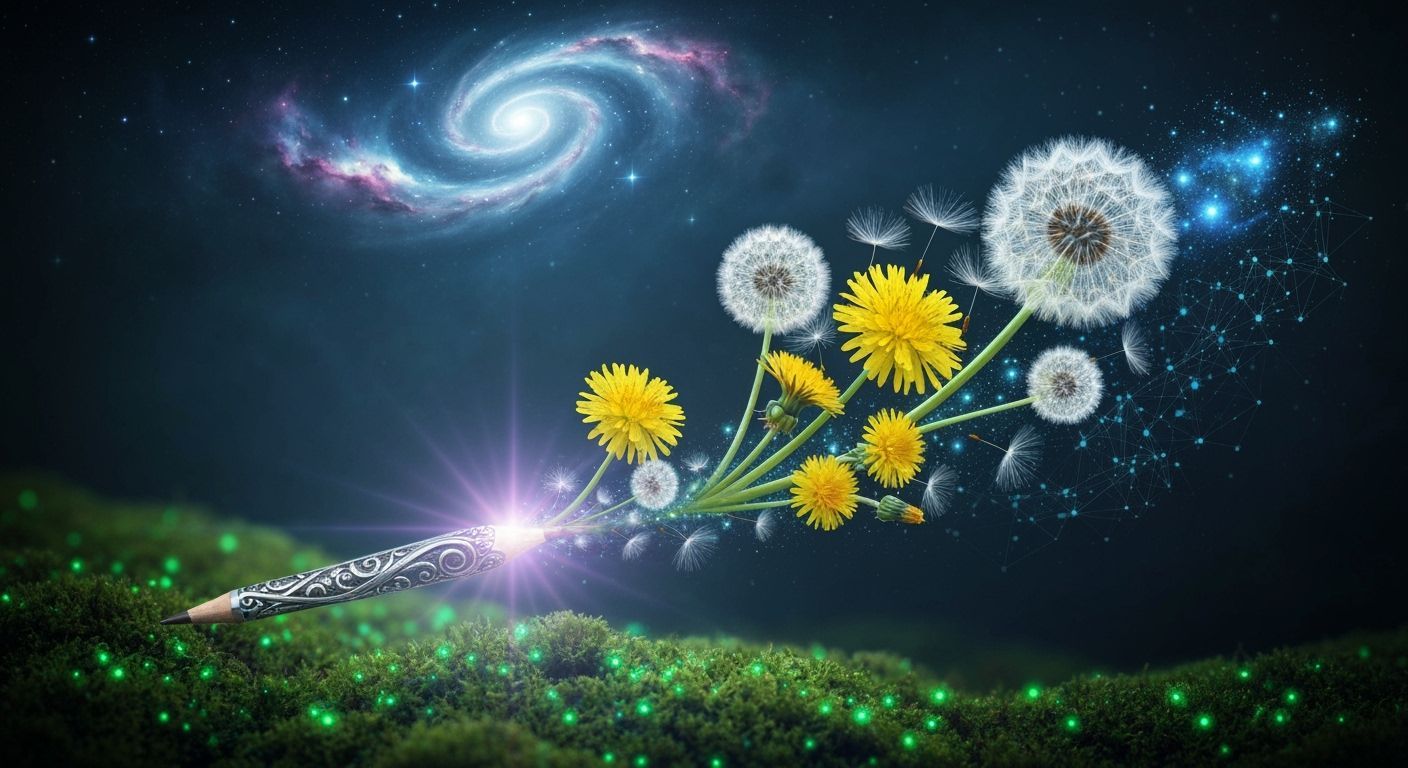 Silver Pencil Transforms into Dandelions in Ethereal Bio-Art...