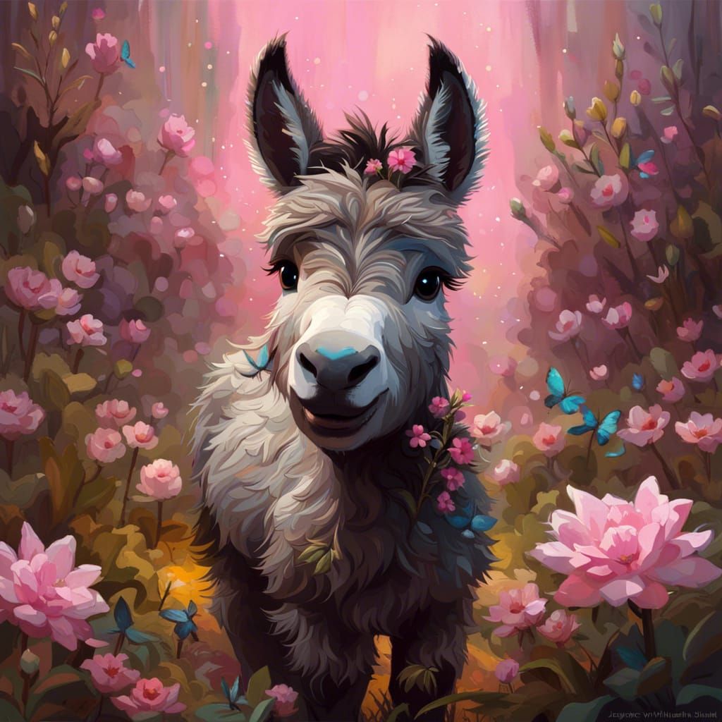 Chibi Donkey with Flowers in Detailed 3D Style