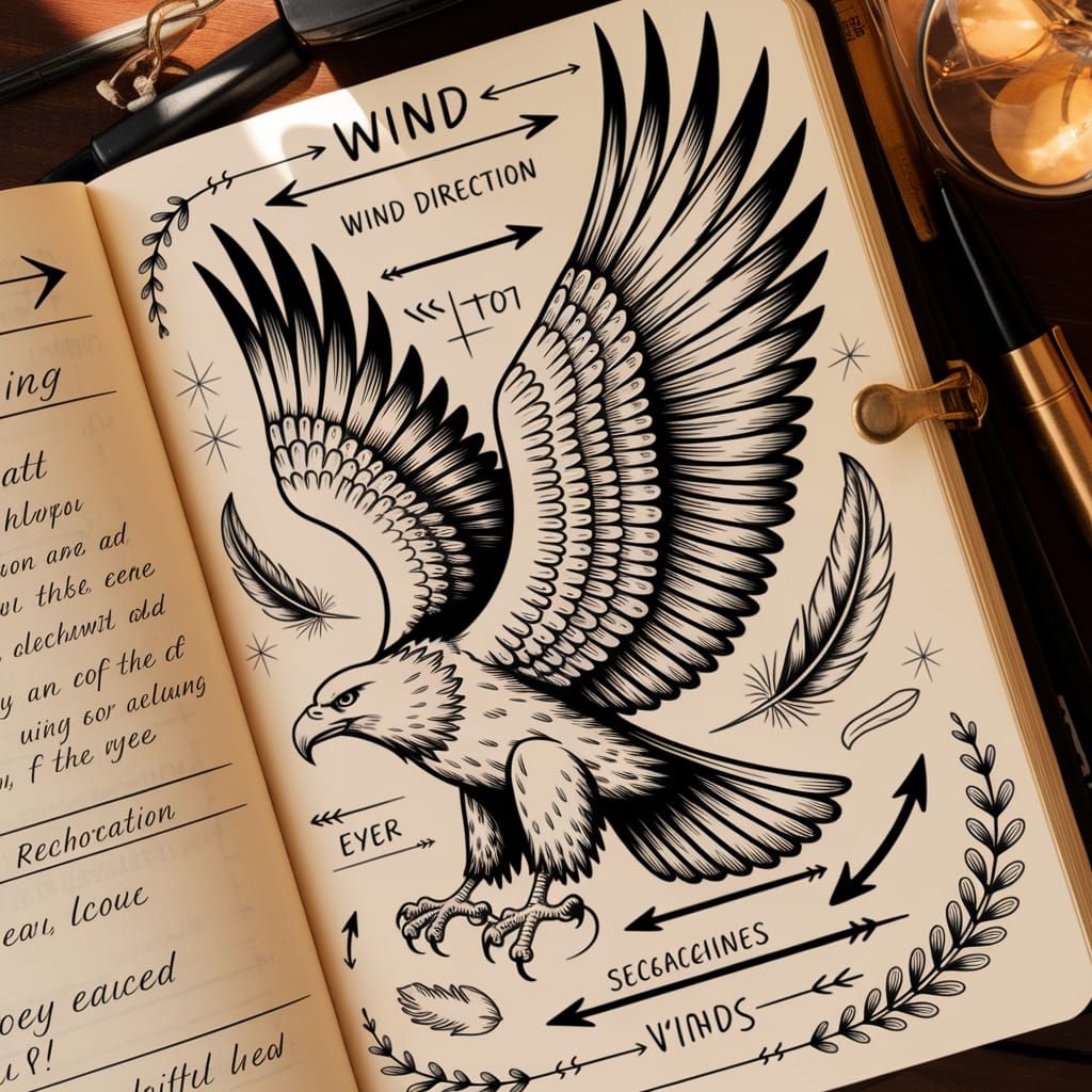 Eagle Wings Sketch in Aged Magical Sketchbook