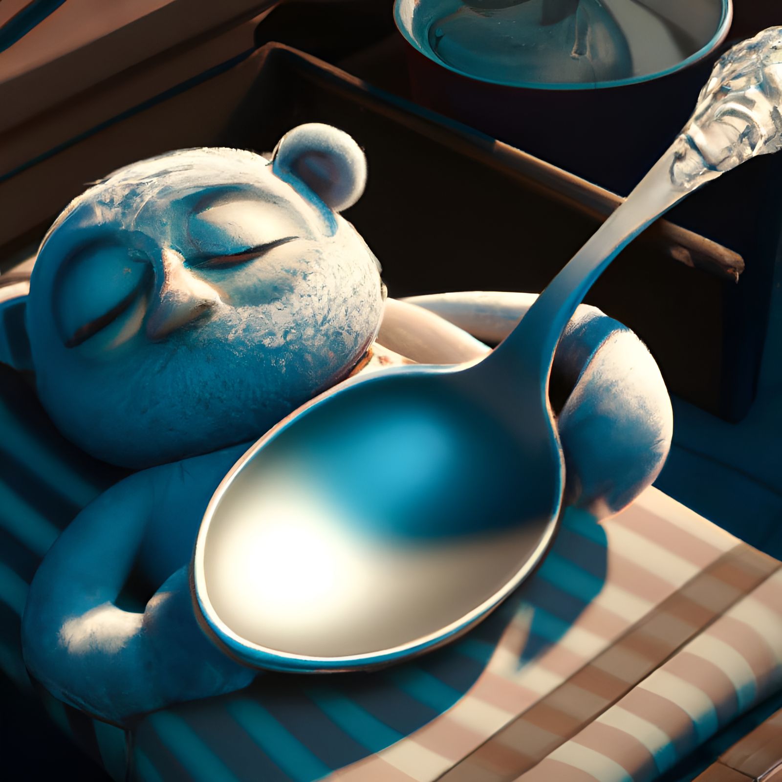 Adorable Spoons Sleeping in Moonlight: 3D Render