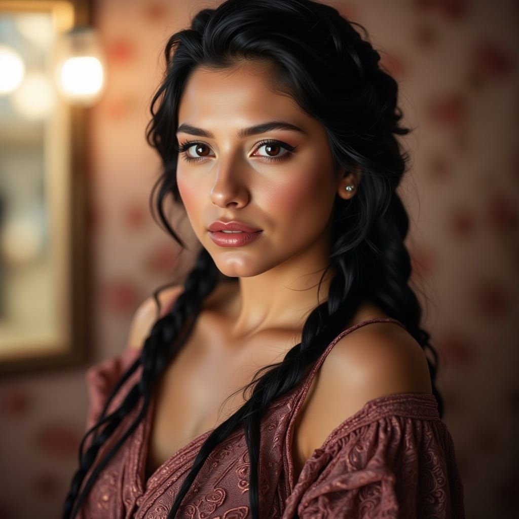 Photorealistic Portrait of a Plus-Size Latina with Braids