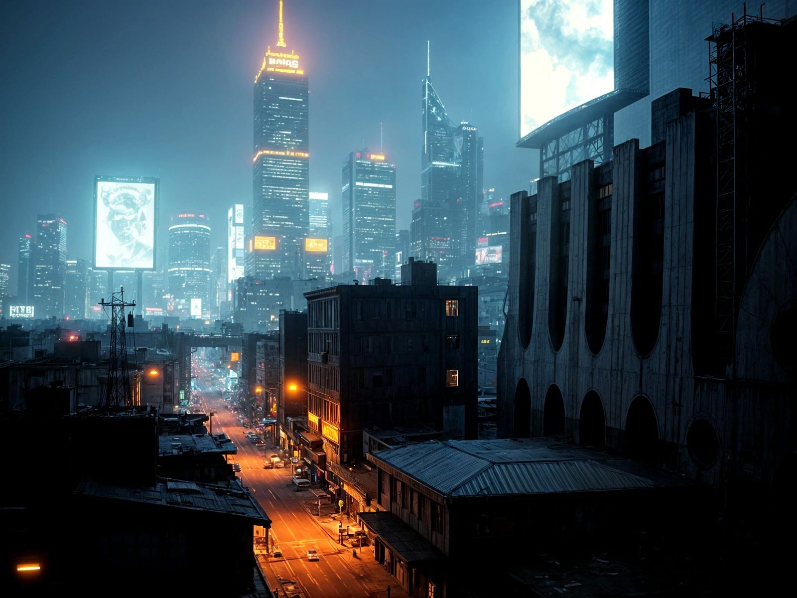 Cyberpunk Cityscape: Wealth and Poverty in Contrast