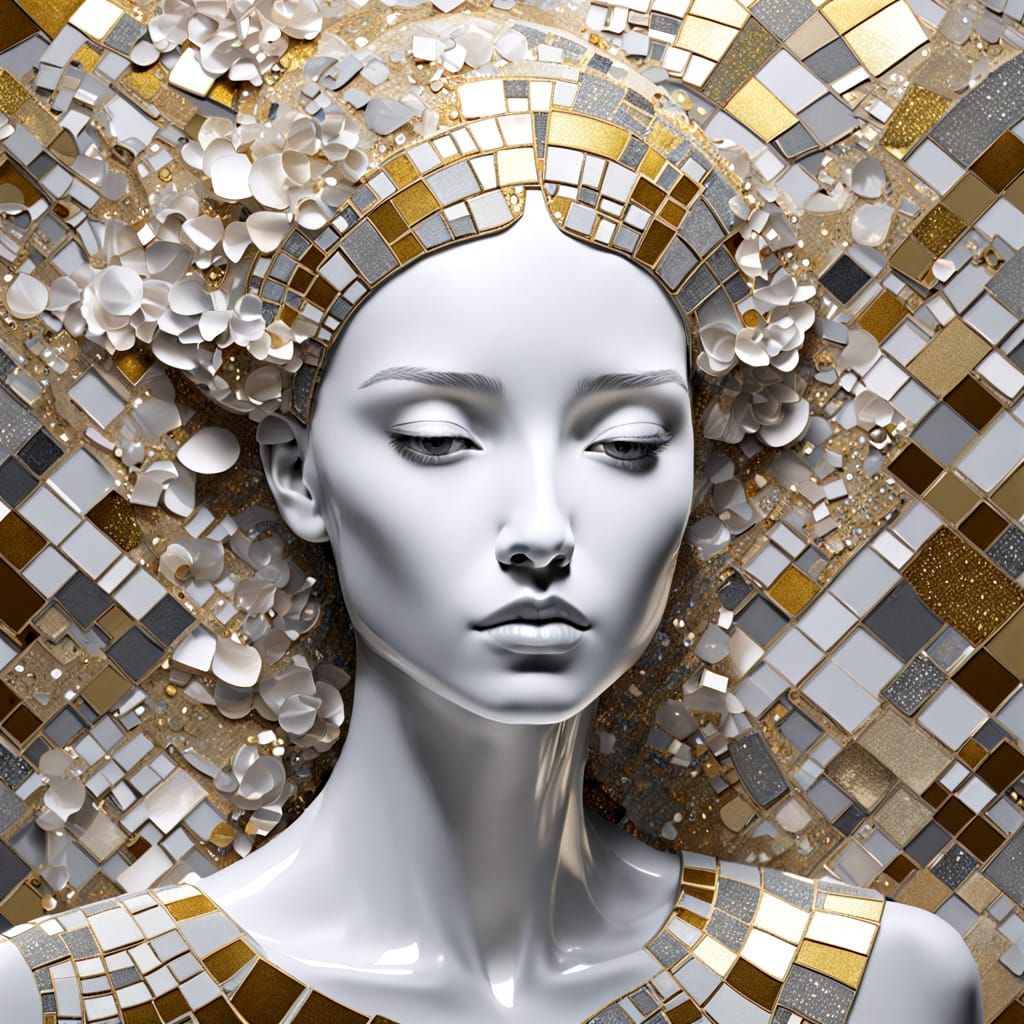 Art Deco Angel in Crystal Shards, Klimt Style