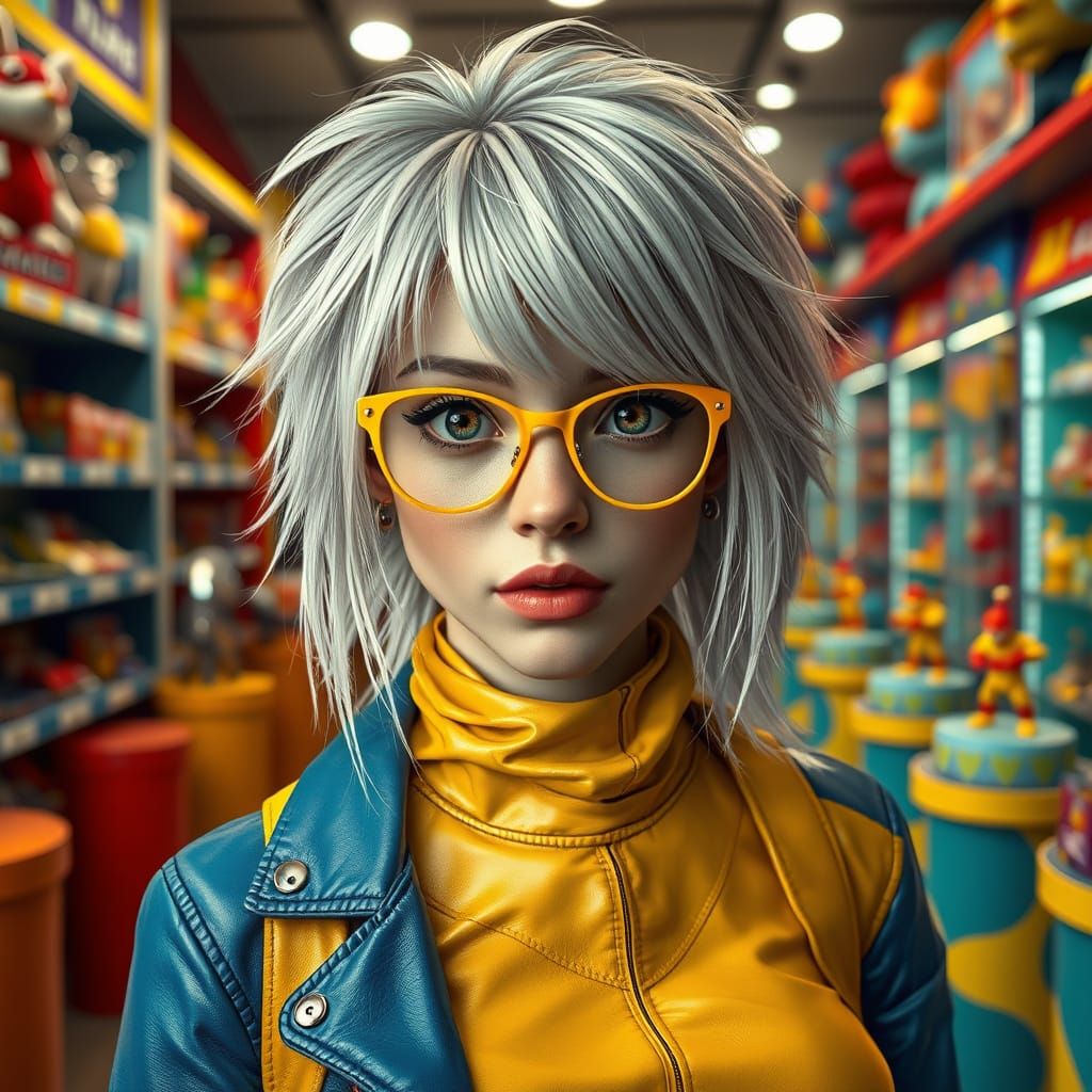 Woman in Clown Catsuit at Toy Store, Art Nouveau