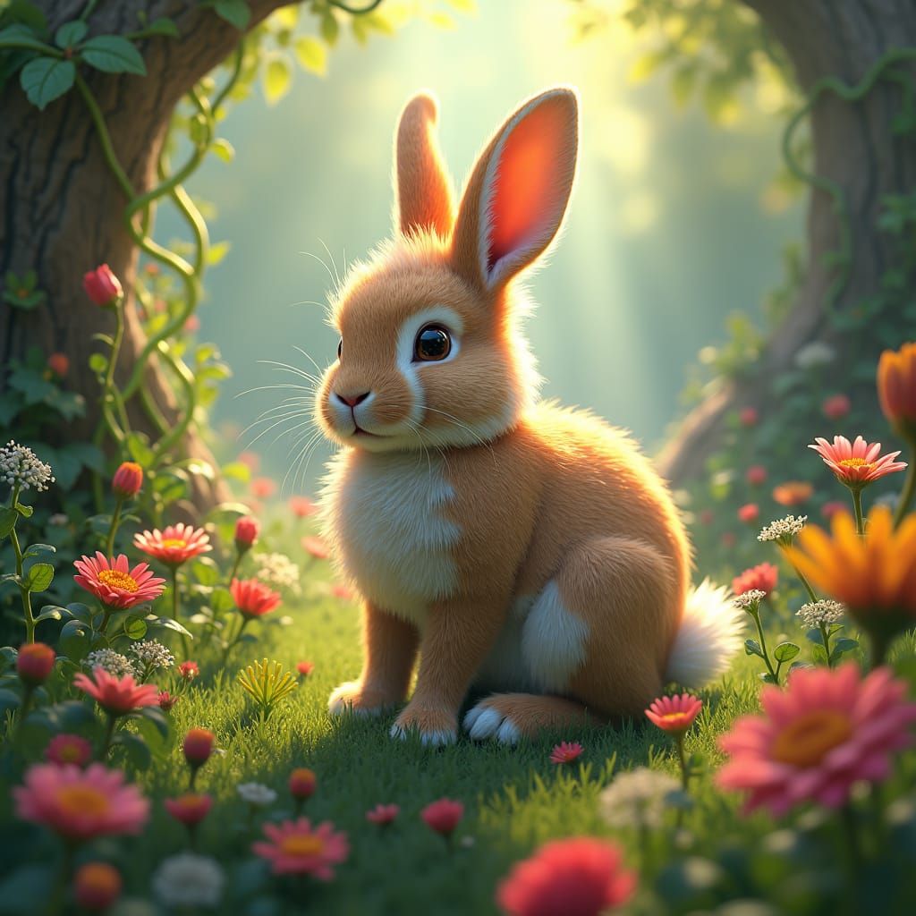 Fluffy Bunny in Wildflower Meadow