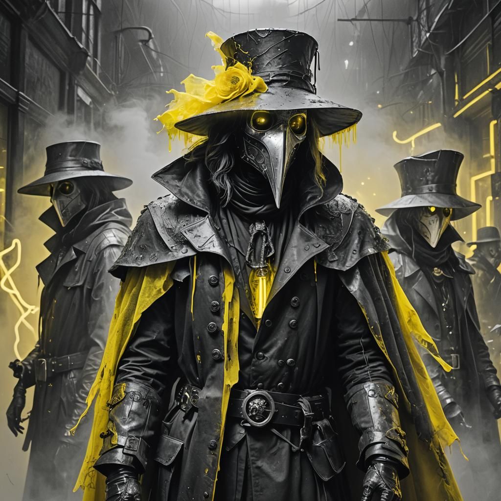 Goth Model in Fog with Plague Doctors