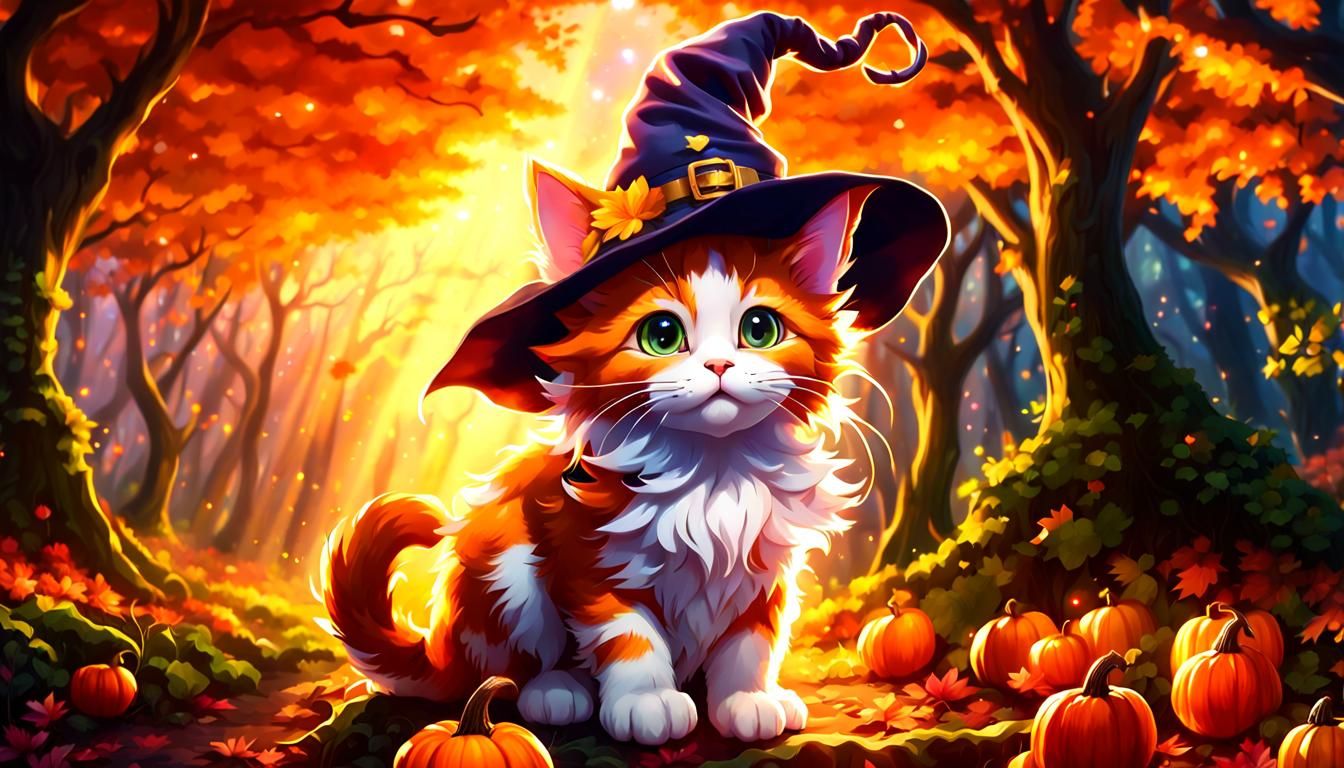 Anthropomorphic Kitten in Fantasy Forest, Anime Art