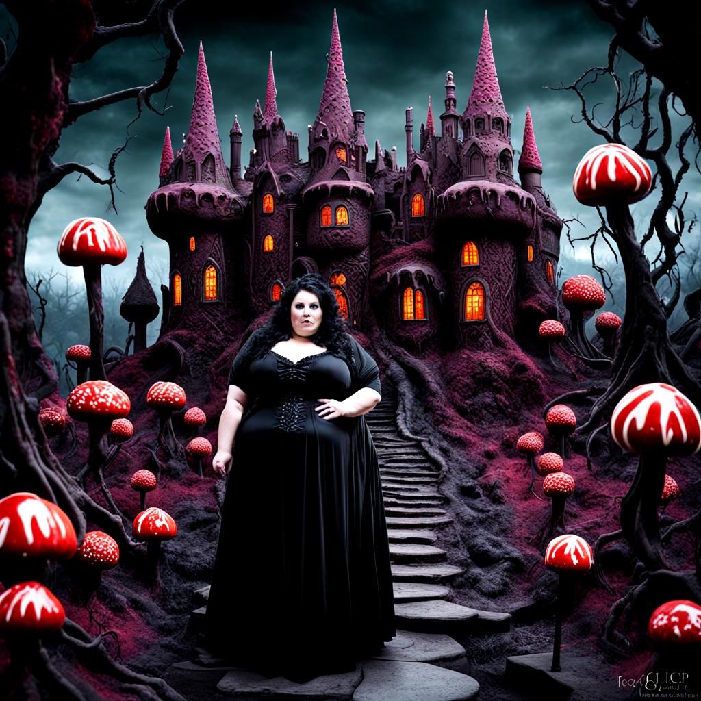 Gothic Fairy Woman in Dark Lollipop Forest