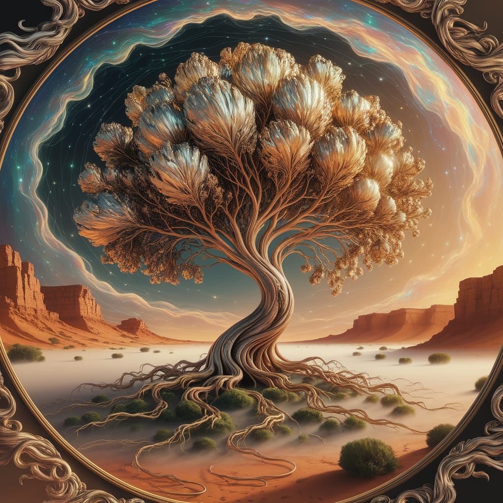 Majestic Art Nouveau Tree in Metallic Hues