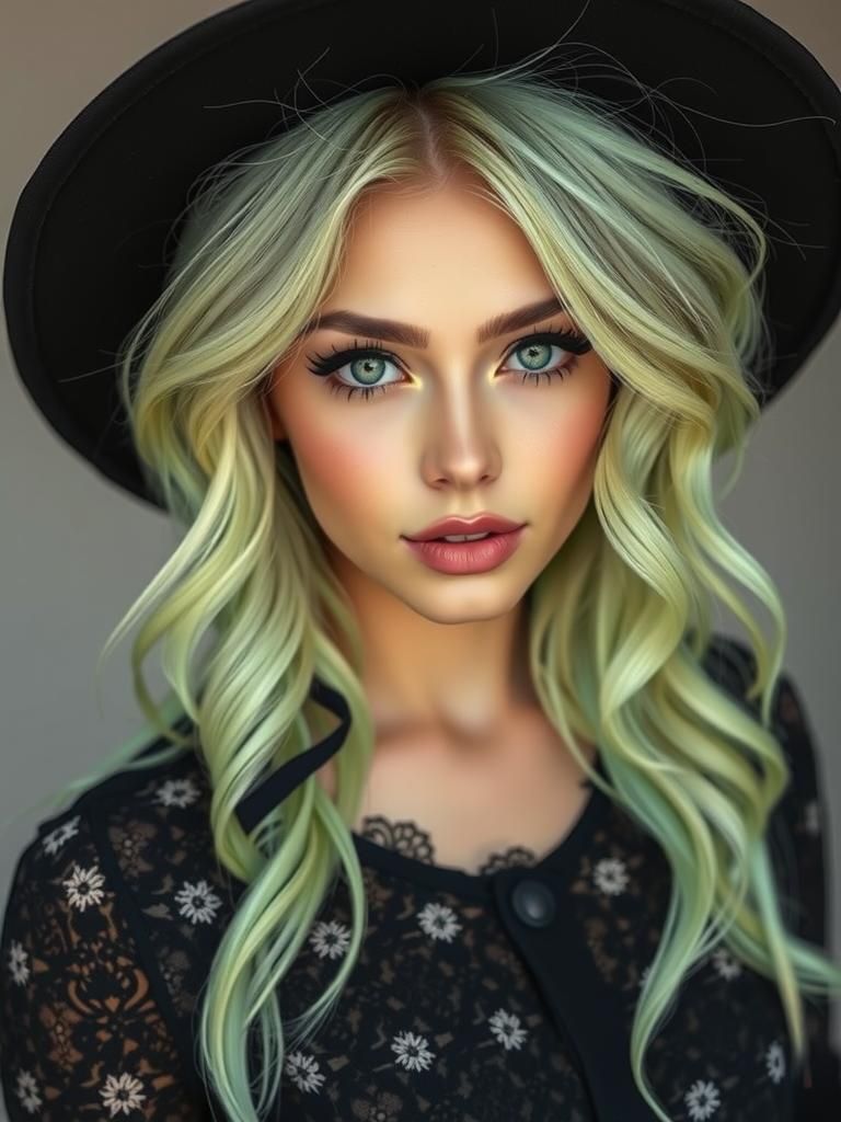 Stunning Woman with Neon Hair, Close-up Portrait