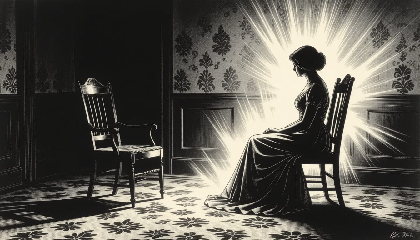 Supernatural Disappearance: Empty Chair Captured in Chiarosc...