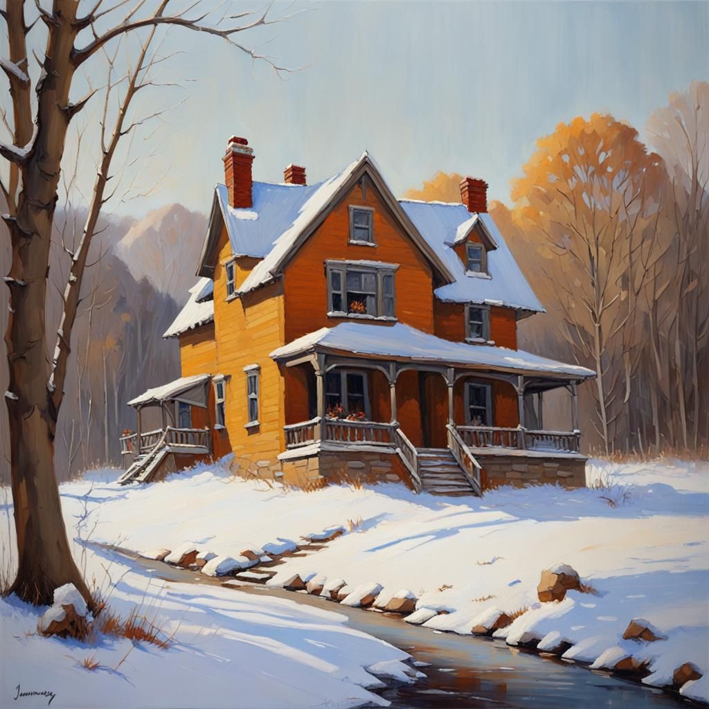 Warm Colors on Snow: Oil Painting