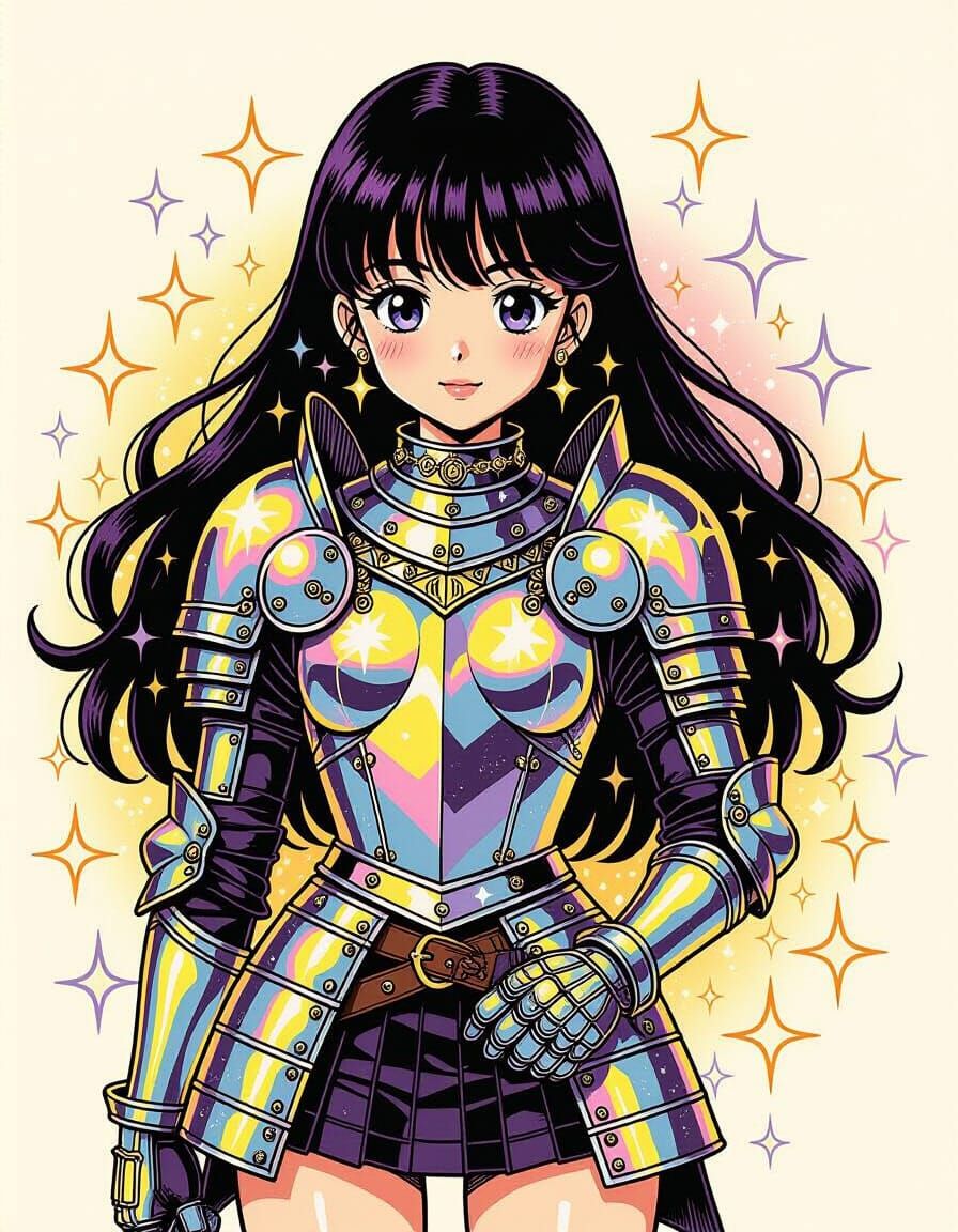 Radiance Reforged: Steel meets sparkle in a warrior’s glow