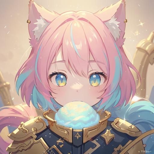 Anime Boy with Cat Features in Golden Armor