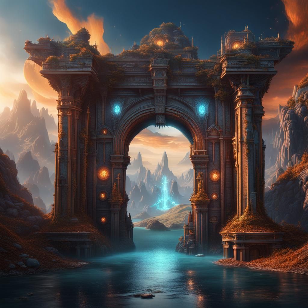 Fantastical Portal to Another World in Detailed Matte Painti...