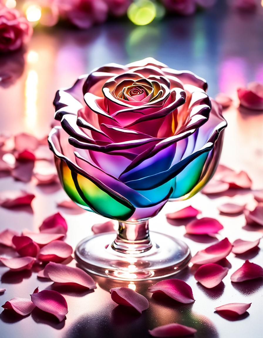 Glass Rose with Rainbow