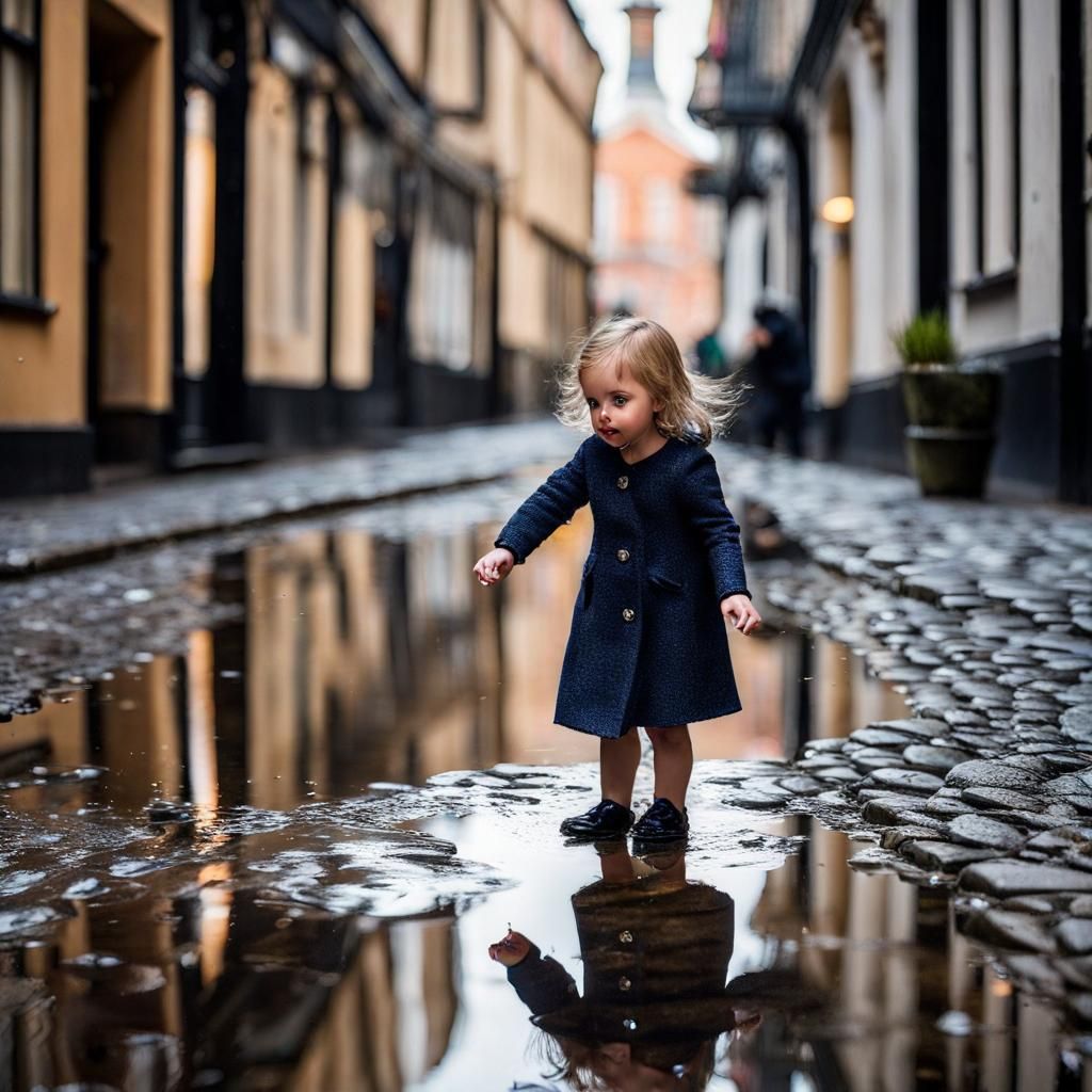 Magical Puddle Reflection on Cobblestone Floor