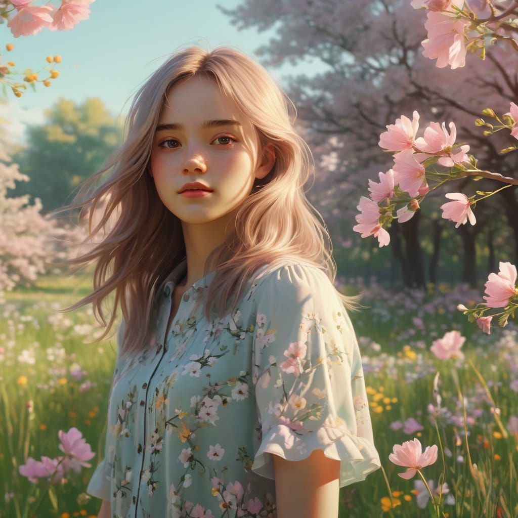 Serene May in a Field of Blooming Flowers