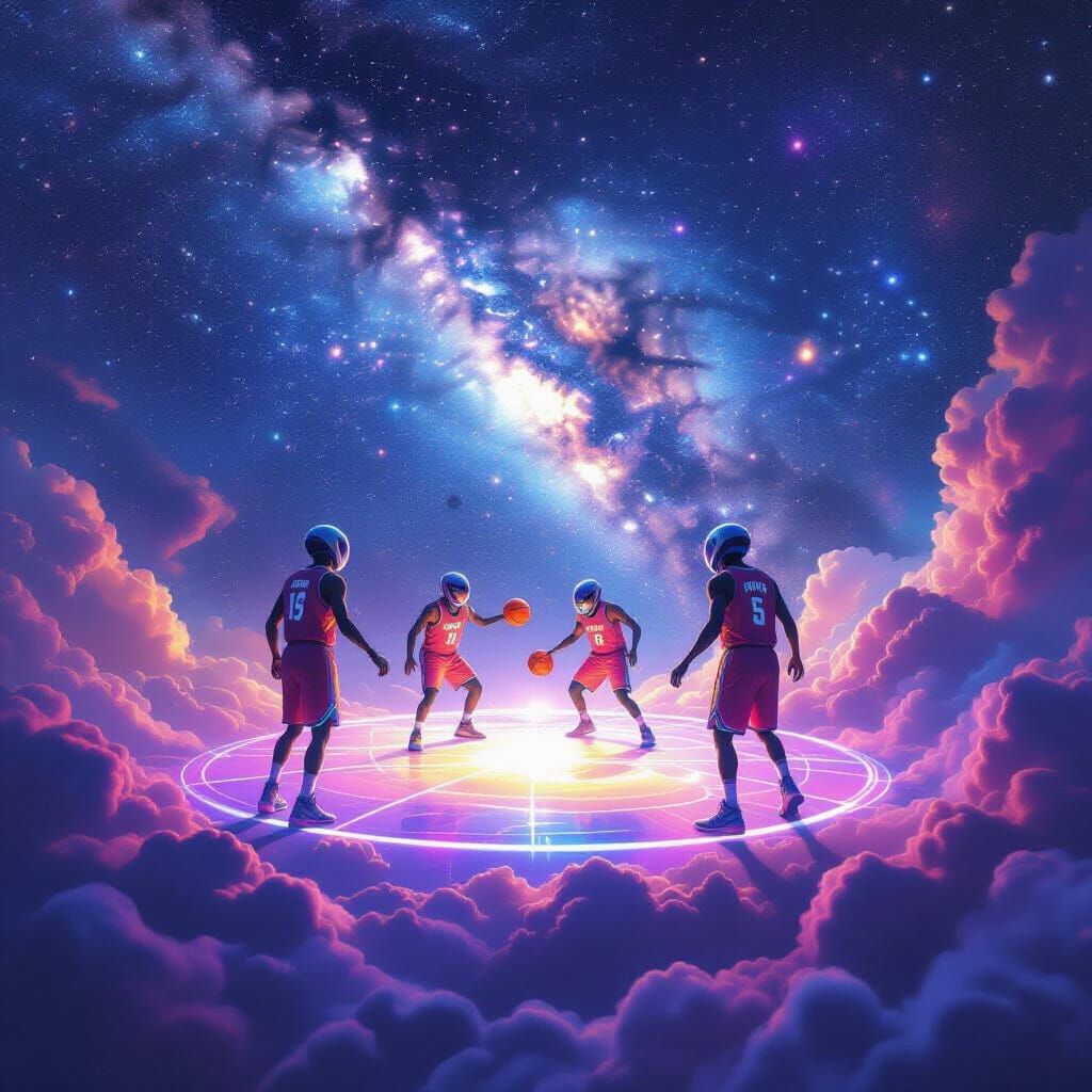 Alien Basketball on Milky Way: Surreal Digital Art