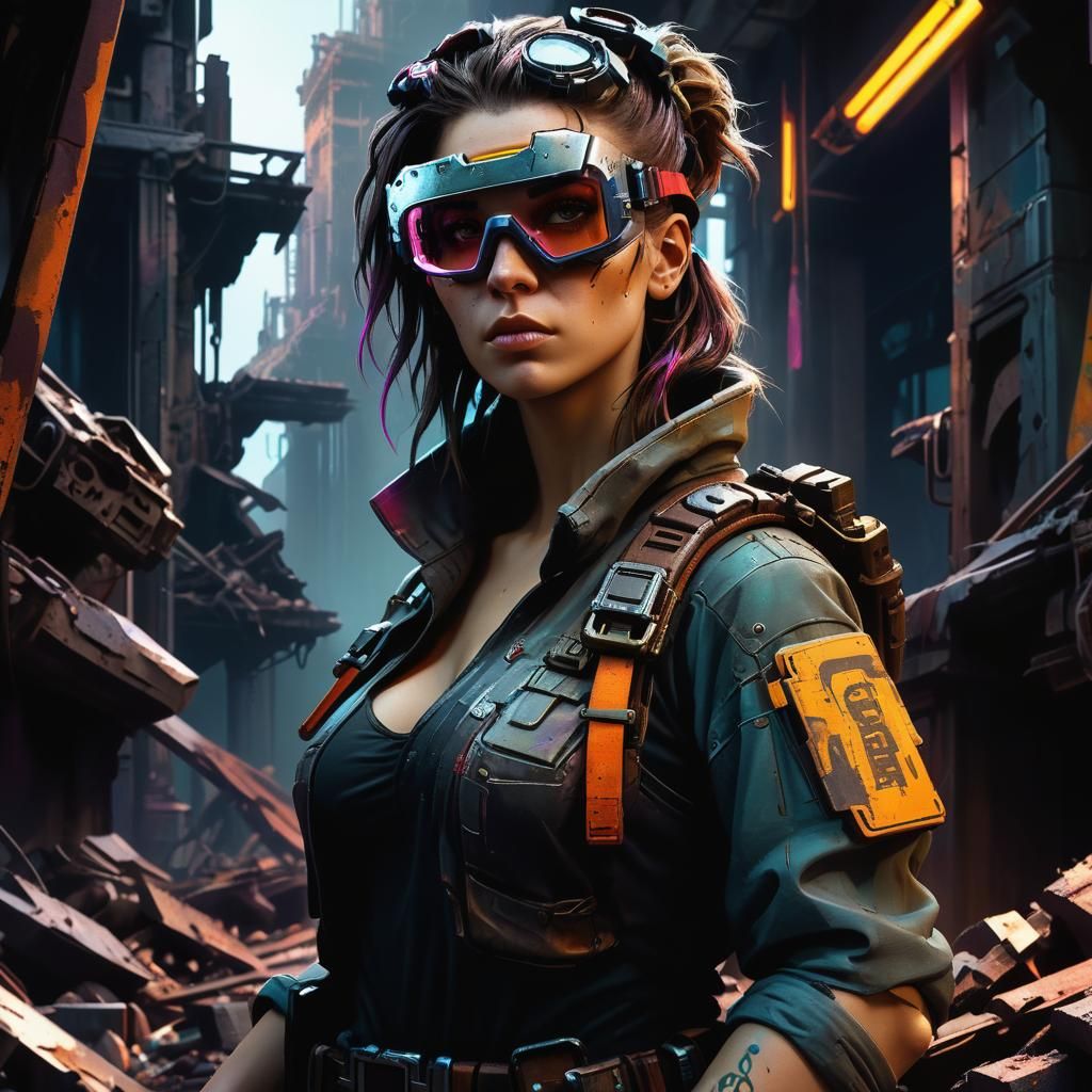 Surreal Post-Apocalyptic Mechanic in Cyberpunk Style