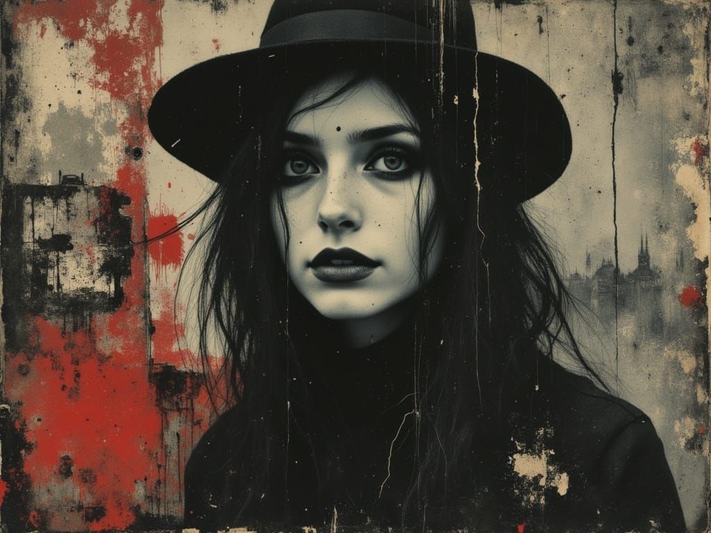Gothic Woman Portrait in Psychedelic Drizzle Style