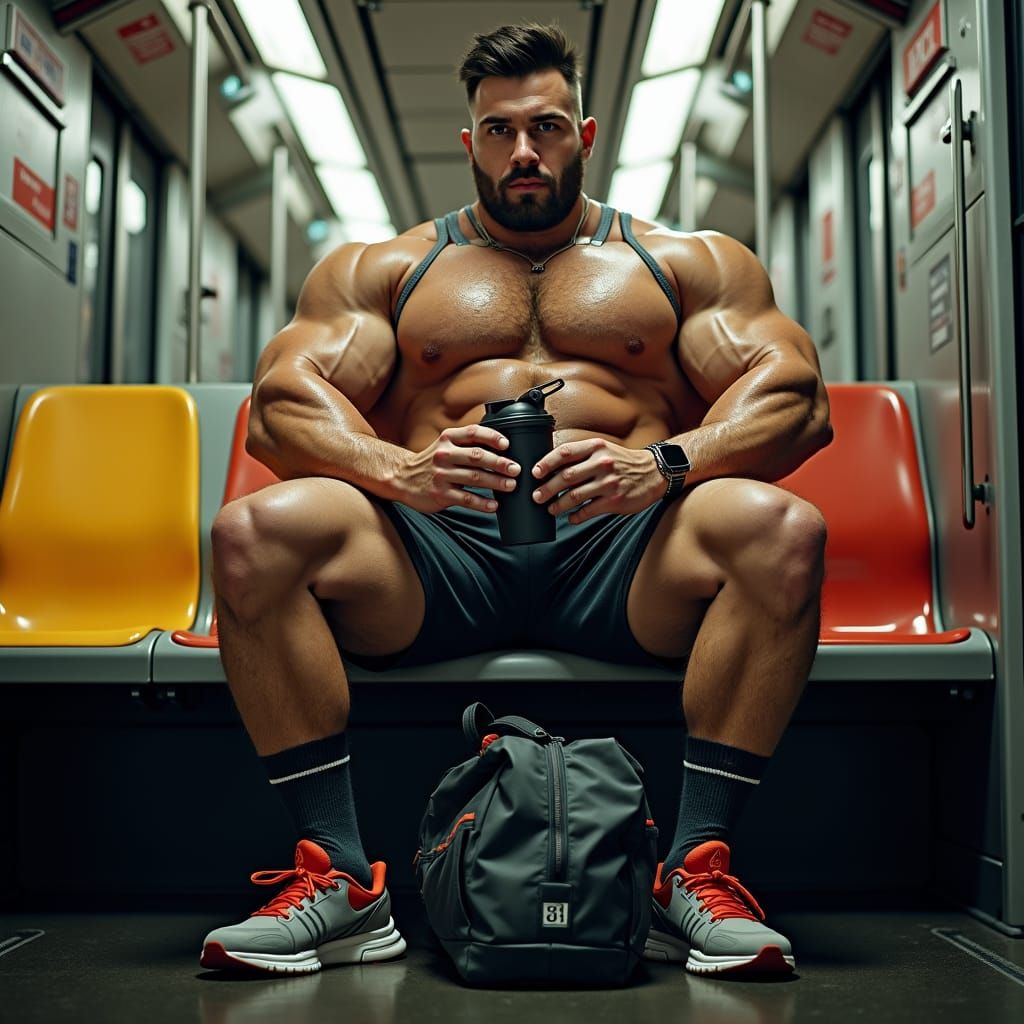 Hyper-Muscular Man on NYC Subway Train