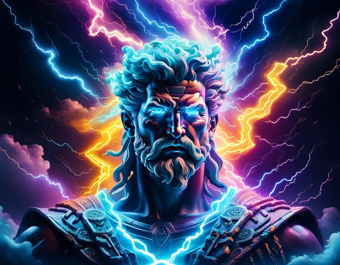 Fluorescent Lightning Zeus in Electric Clouds