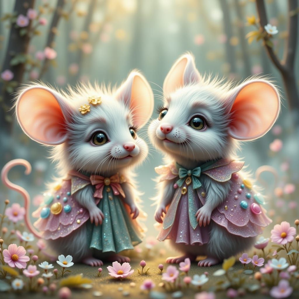 Whimsical Mice in Ethereal Mist with Pastel Colors