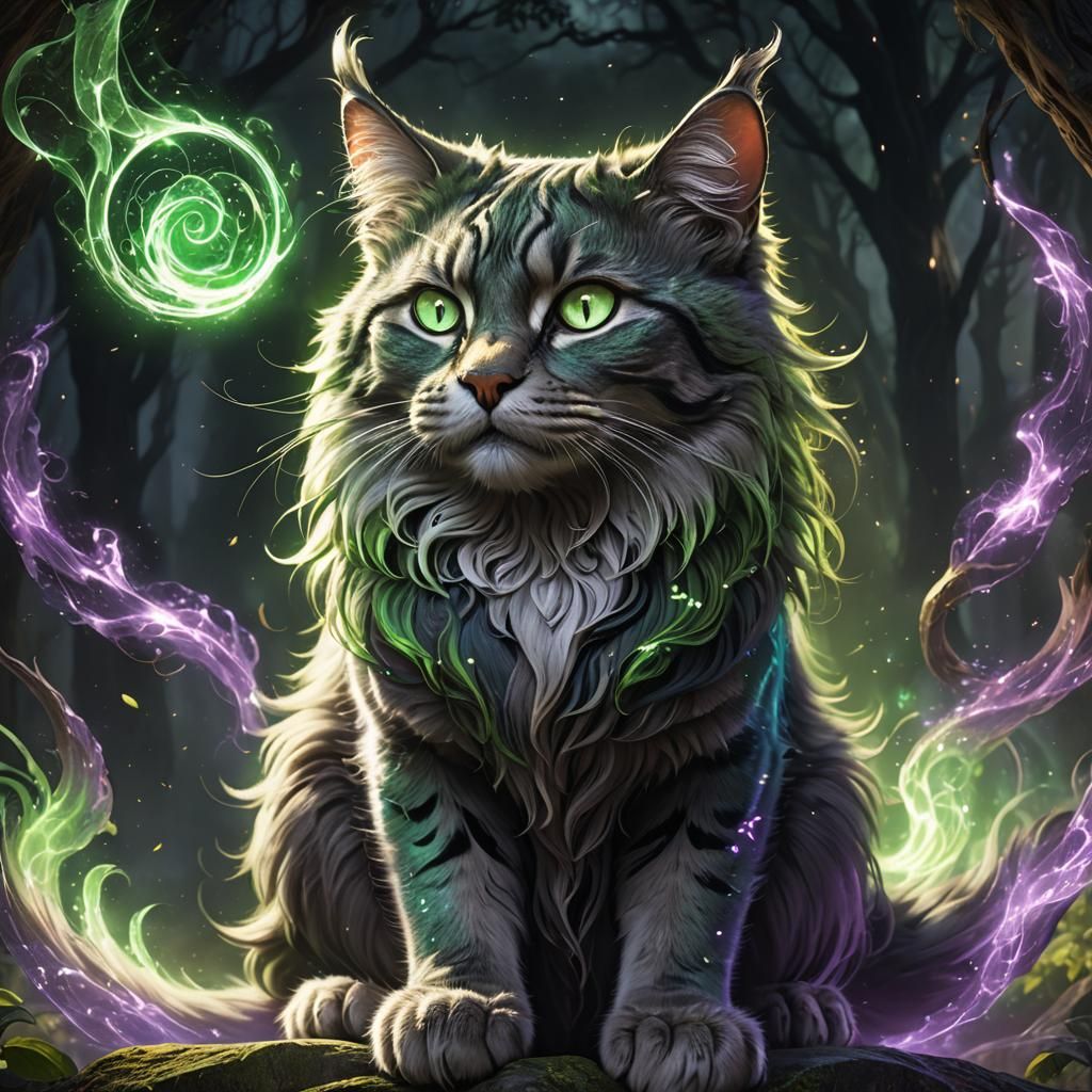 Druid Cat Casting Spell, Dark Fantasy Concept Art