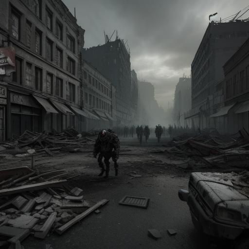 Post-Apocalyptic Zombie Horde in Ruined Cityscape