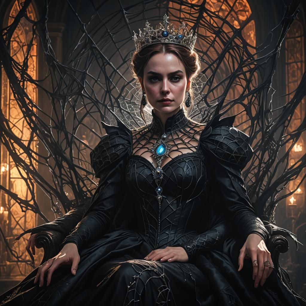 Spider Queen on Web Throne in Dark Fantasy Art