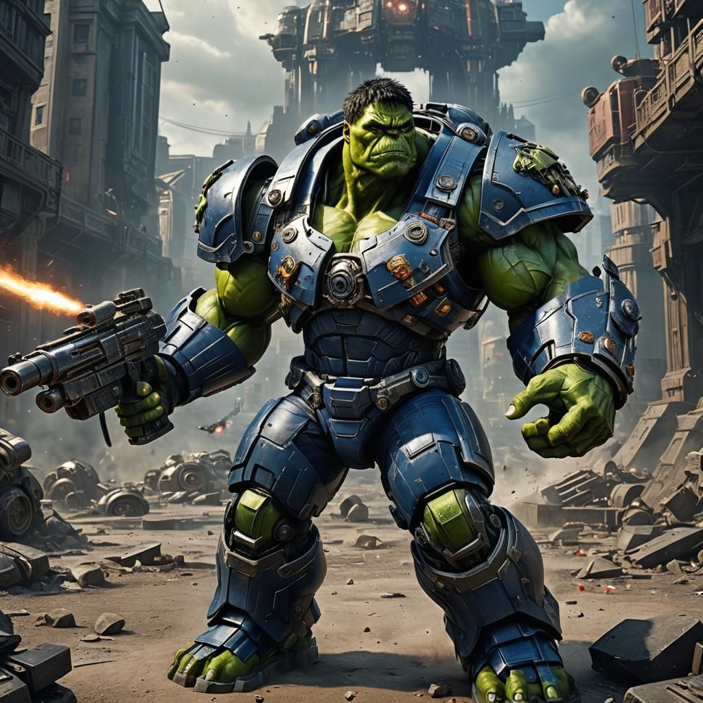 Hulk in Warhammer Armor with Alien Gun