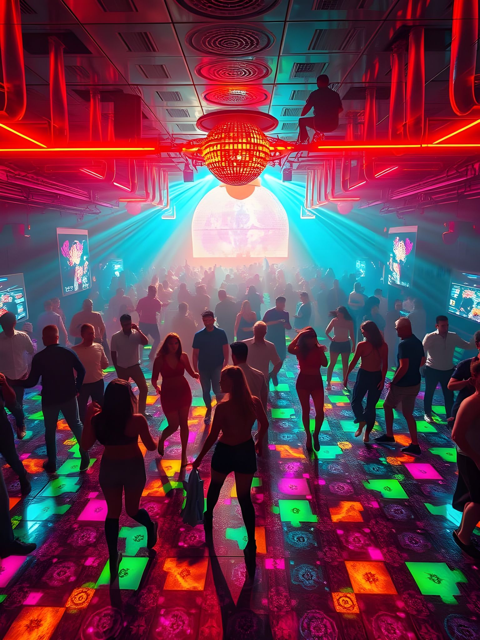 Neon Dance Party on a Glowing Disco Floor