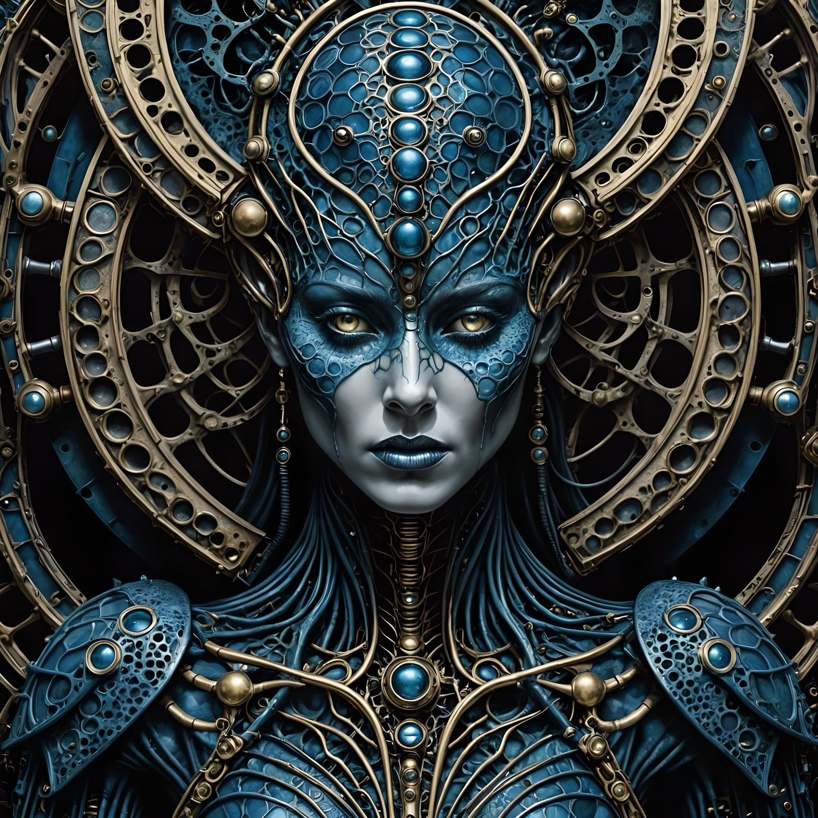 Biomechanical Jackal Goddess in Cyberpunk Style