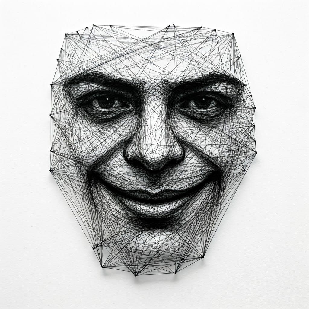 Devious Smile Portrait in Algorithmic Op Art Style