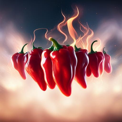 Fiery Ghost Peppers Rain in 3D