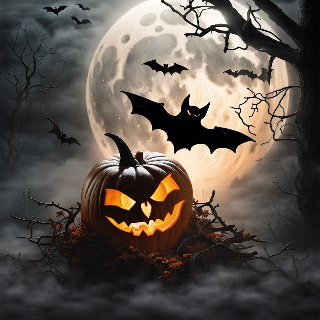 Eerie Halloween Pumpkin in Dreamy Mist