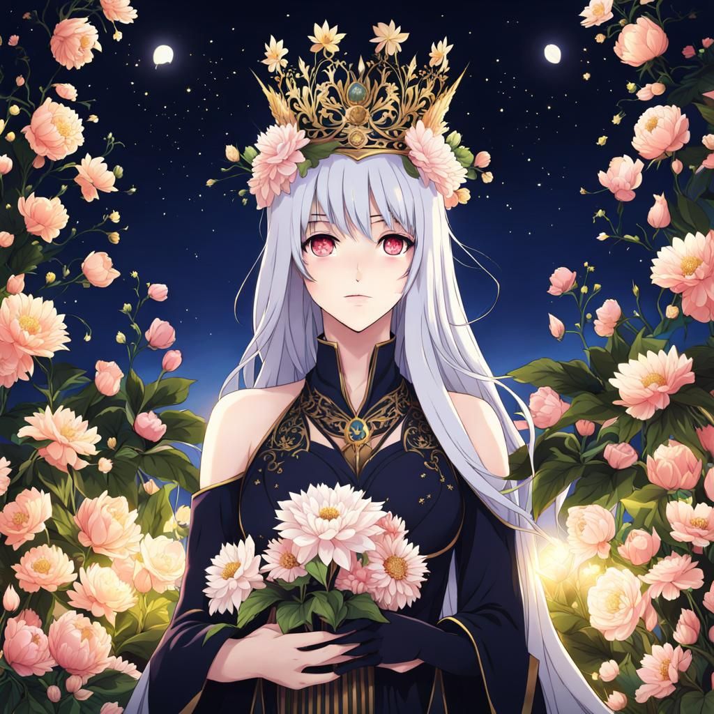 Anime Queen of the Night with Flowers