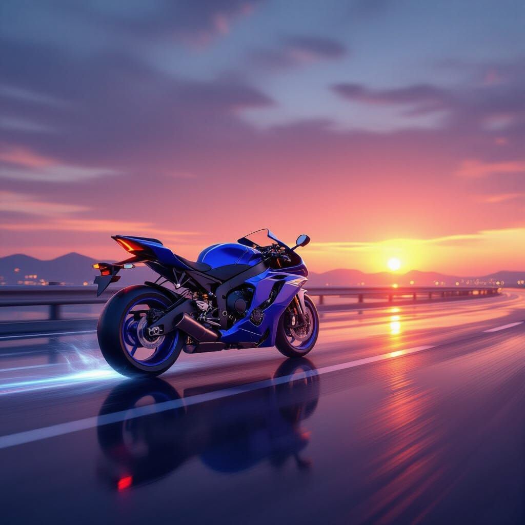 Futuristic Yamaha R1 on Highway at Dusk
