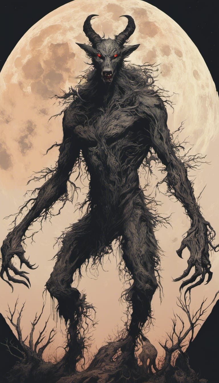 Eerie Wendigo-Werewolf Hybrid in Trash Polka Style