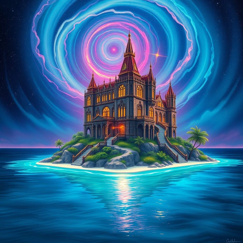 Majestic Island Mansion with Iridescent Facade and Ethereal ...