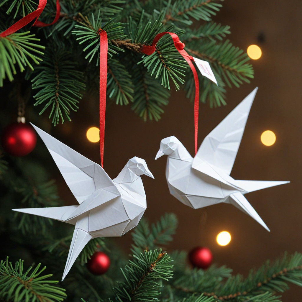Origami Turtledoves Christmas Ornament