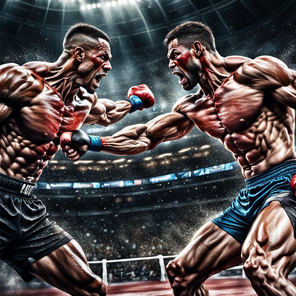 Intense Boxing Match in Hyper-Realistic Digital Art