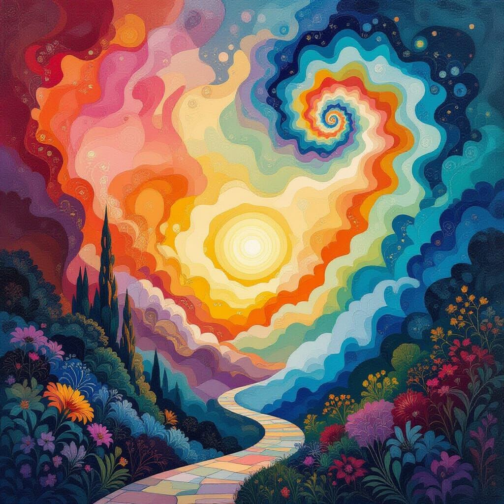 Vibrant Fantasy Scene with Dreamlike Color Fields