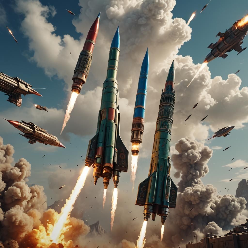 Missiles Converging in Fantasy Matte Painting