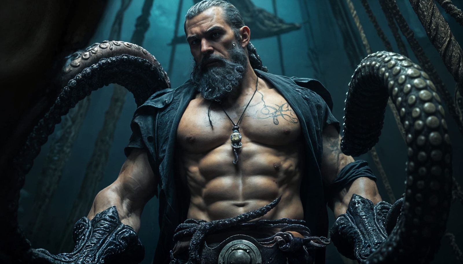 Surreal Pirate Kraken Battleship Portrait in High Detail